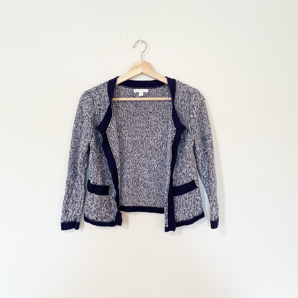 New York & Company Blue & White Marled Cardigan